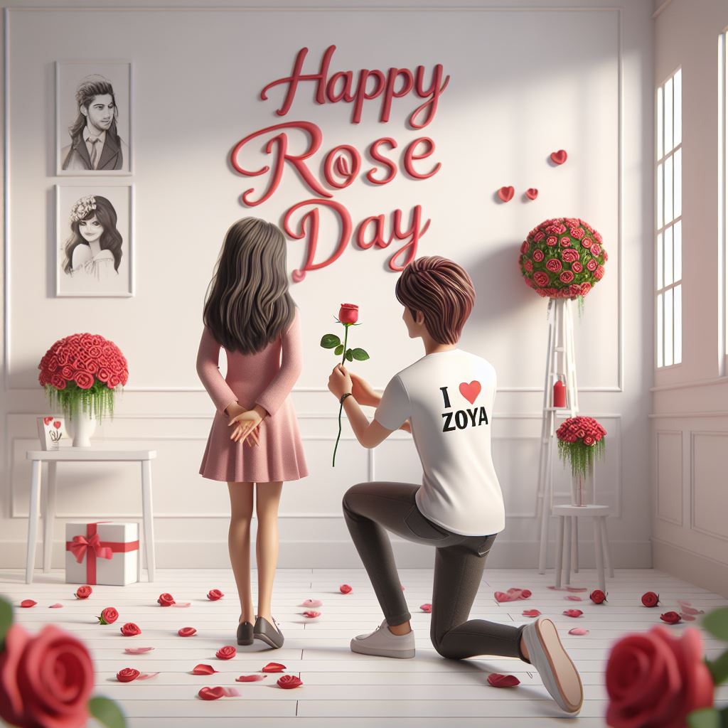AI से Proposal Style में 3D Photo बनाने के लिए (Best prompt) 2 A boy is giving rose to his girlfriend in proposal style